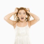 Bride pulling her hair.